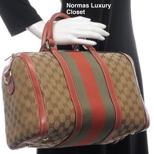 Pre-Owned Gucci Monogram Web Boston Two-Way Bag